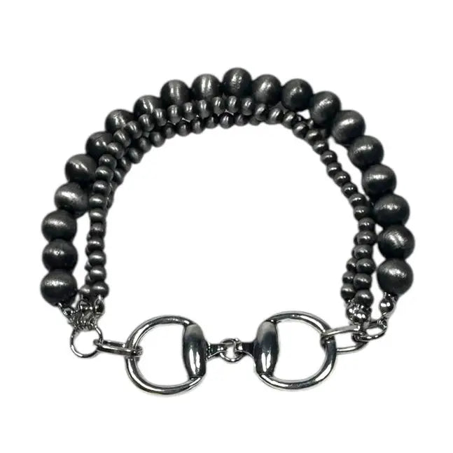 West & Co Faux Navajo Inspired Pearl Beaded Bridle Bit 3-Strand Stretch Bracelet BR1453