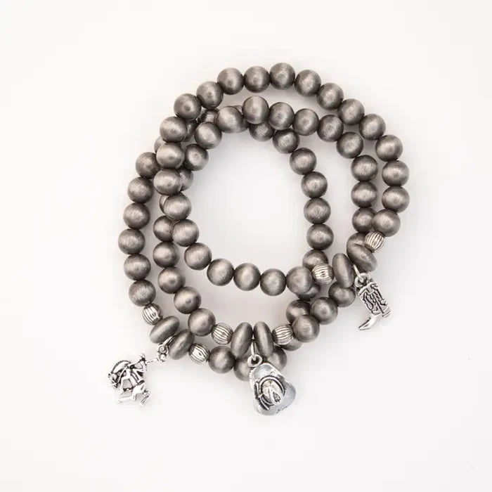 West & Co Faux Navajo Inspired Pearl Beaded Western Charm Stretch 3-Piece Bracelet BR1525
