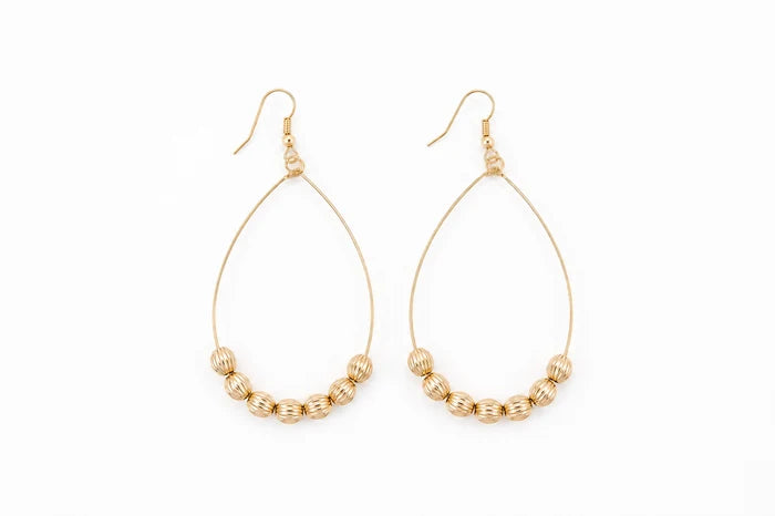 West & Co Winona 3" 18K Yellow Gold Plated Melon Bead Accent Wire Teardrop Earrings WC-E20G