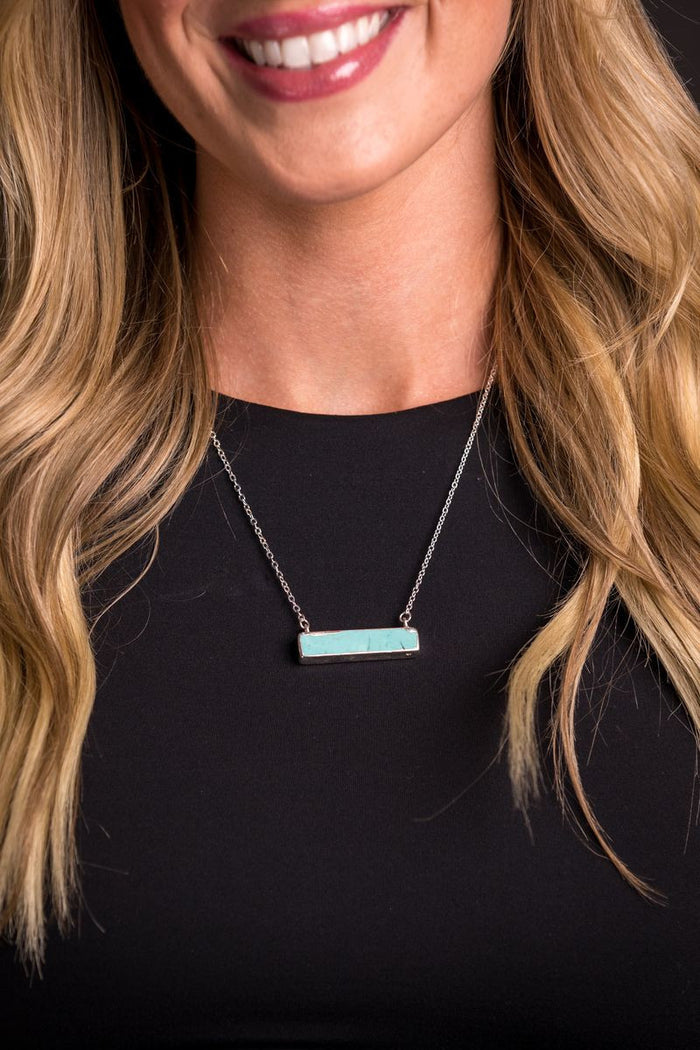 West & Co Zoe Turquoise Stone Bar Dainty Silver Tone Necklace N547BS