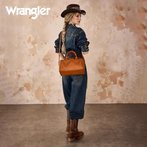 Wrangler Brown Classic Stitch Detail Crossbody Barrel Satchel Purse WG449-5112