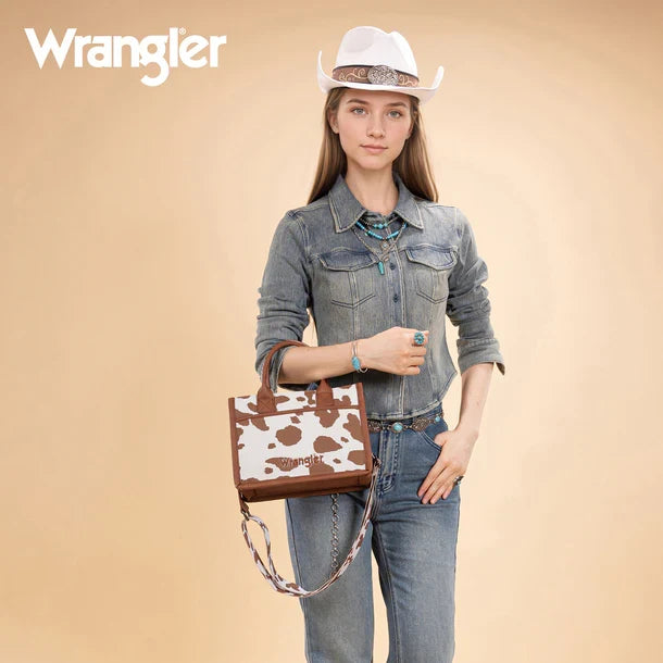 Wrangler Brown Cow Print Crossbody Tote WG301-8120S