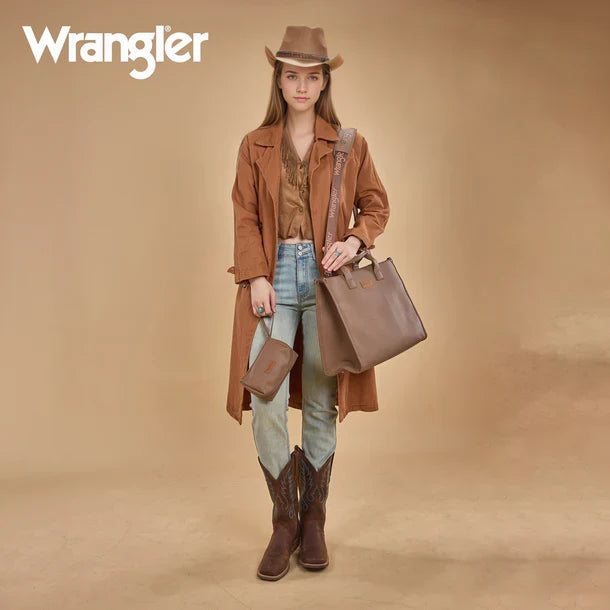 Wrangler Camel Brown Crossbody Large Work Tote with Zippered Pouch WG390-8110