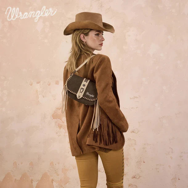 Wrangler Coffee Braided Tassel Saddle Crossbody Bag WG454-2003CF