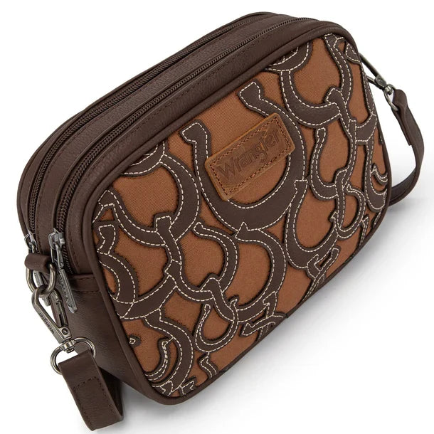 Wrangler Coffee Horseshoe Cutout Double Zip Crossbody Bag WG292-8365CF