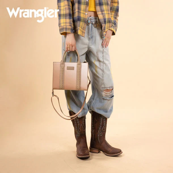 Wrangler Khaki Ombre Braided Accent Western Crossbody Tote WG308-8120SKH