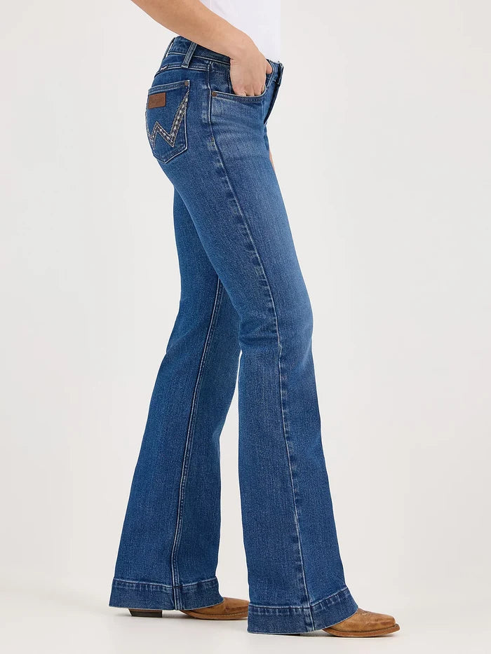 Wrangler Retro Women's Mae Dark Wash Adelaide Mid-Rise Wide Leg Trouser Jeans 112371905
