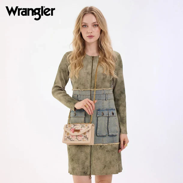 Wrangler Tan Floral Print Chain Crossbody Bag WG438-2365TN
