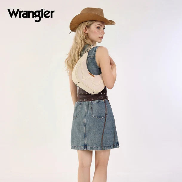 Wrangler Tan Western Contrast Stitch Chevron Hobo Shoulder Bag WG456-818TN