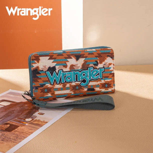 Wrangler Turquoise Aztec Print Wristlet Clutch Wallet WG302-W006TQ