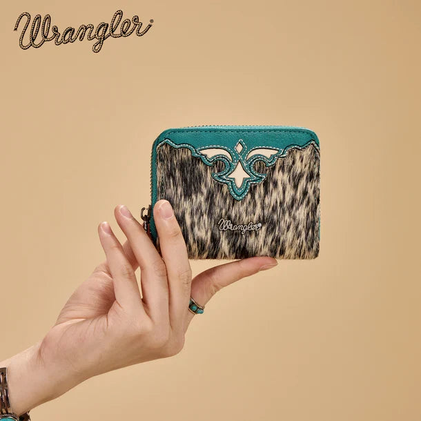 Wrangler Turquoise Genuine Hair-On Cowhide Zip-Around Wallet WG322-W088TQ