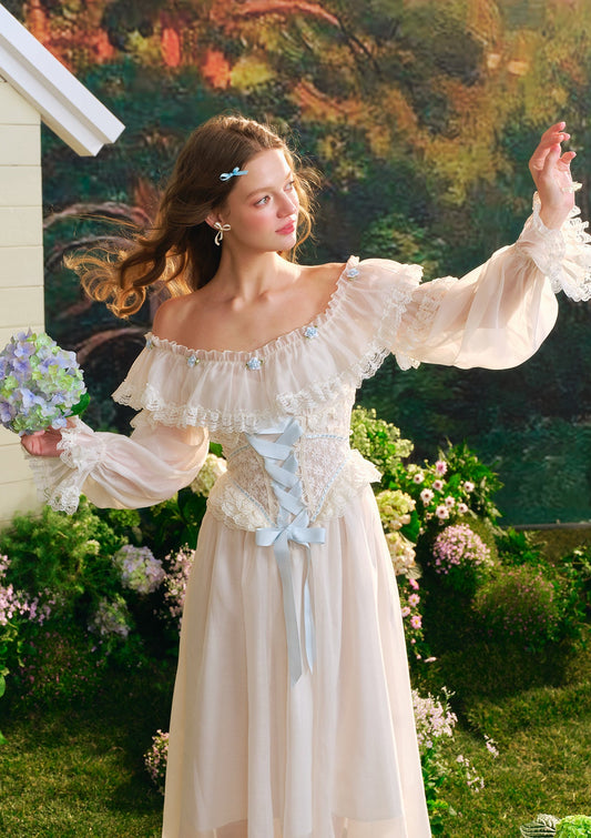（US Exclusive）Blue Hydrangea Corset Dress