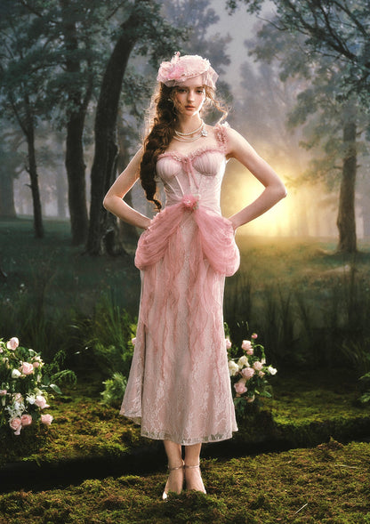 Pink Crabapple Blossom Corset Dress