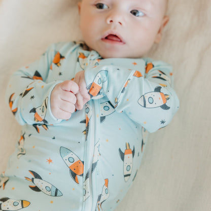 Bamboo Convertible Zip-Up Footie Pajama - Rocketeer