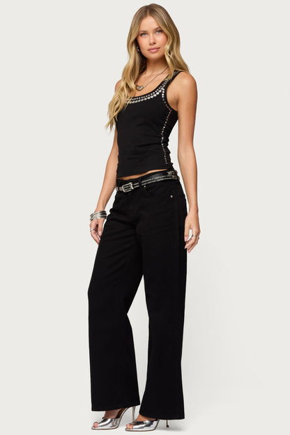 Studded Built In Bra Tank Top