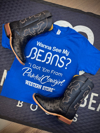 Painted Cowgirl x Anderson Bean Exclusive Royal Blue "Wanna See My Beans" Tee Shirt