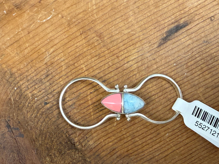 Handmade Women's Larimar Natural Stone & Conch Reversible Sterling Silver Double Band Ring