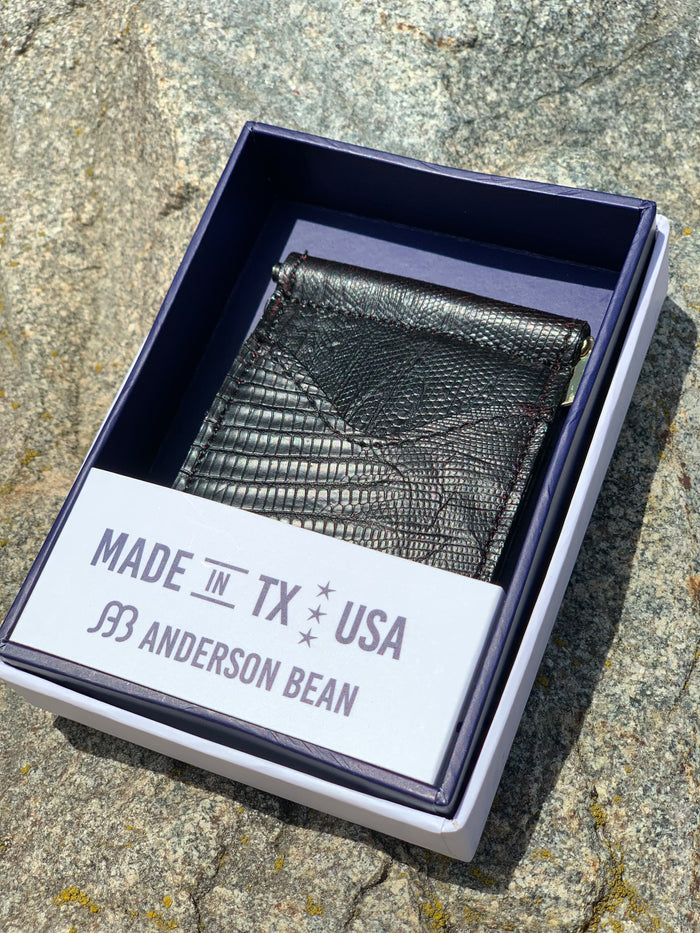 Anderson Bean Genuine Exotic Leather Money Clip Card Holder