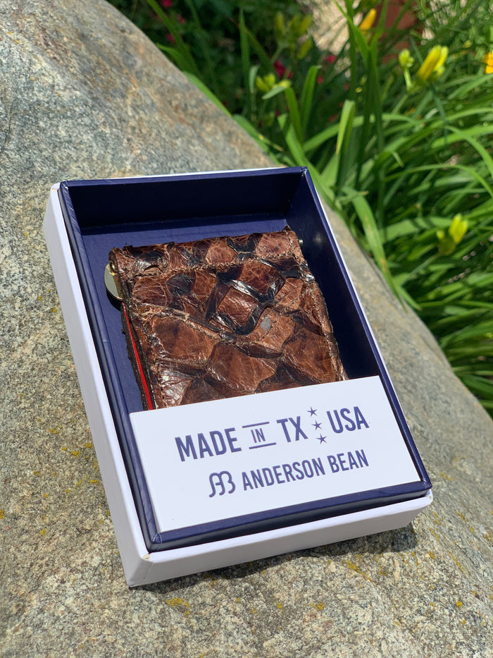 Anderson Bean Genuine Exotic Leather Money Clip Card Holder