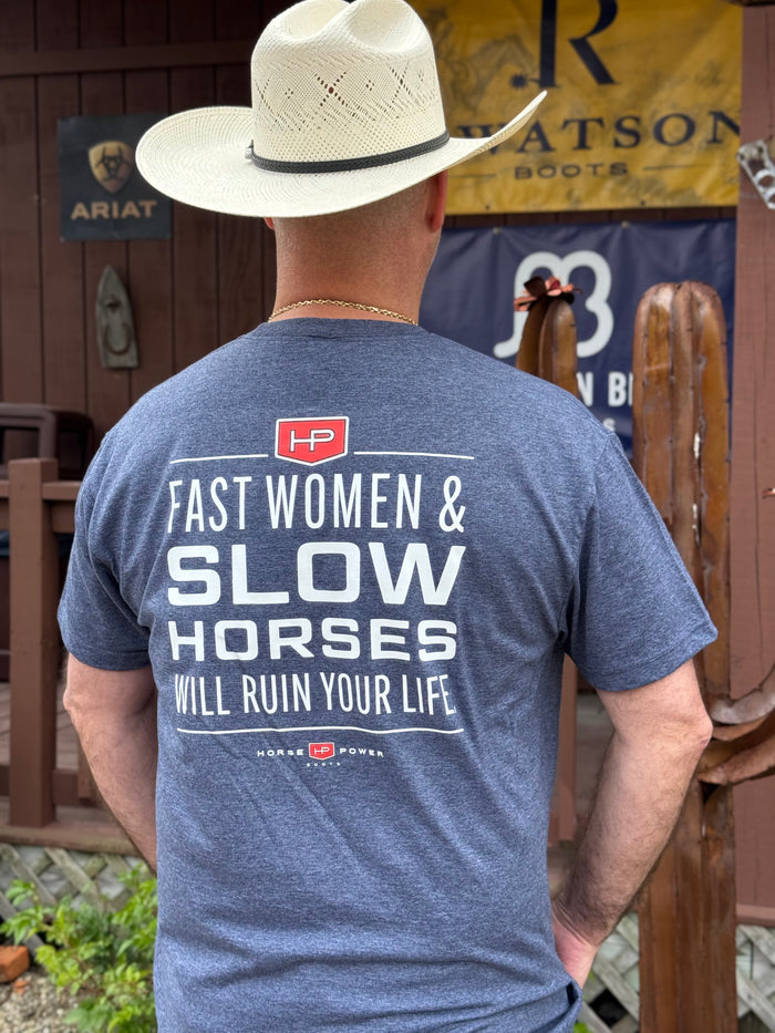Anderson Bean/Horse Power Dark Heather Navy "Fast Women/Slow Horses" Tee Shirt