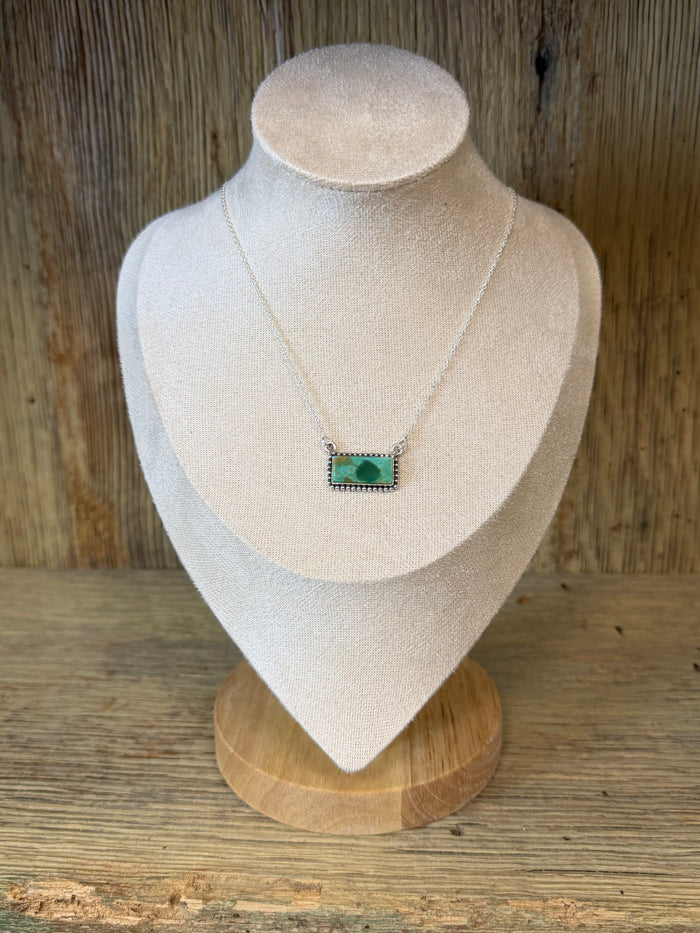 Nizhoni Handcrafted Sterling Silver Kingman Turquoise Bandit Bar Signed Necklace