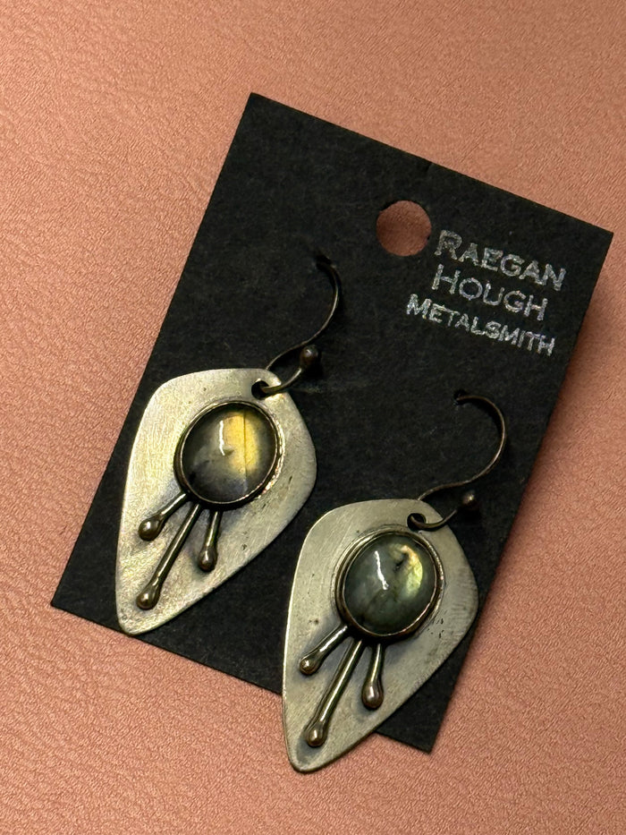 Raegan Hough Metalsmith 3 Ray Silver & Stone Hook Earrings