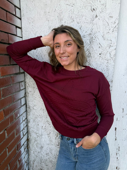 Panhandle Slim Women's Wine Bootstitch Embossed Long Sleeve Pullover LW32T07937