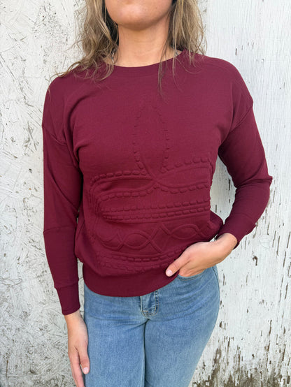 Panhandle Slim Women's Wine Bootstitch Embossed Long Sleeve Pullover LW32T07937