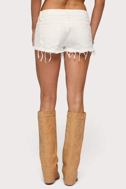 Frayed Vintage Washed Denim Shorts