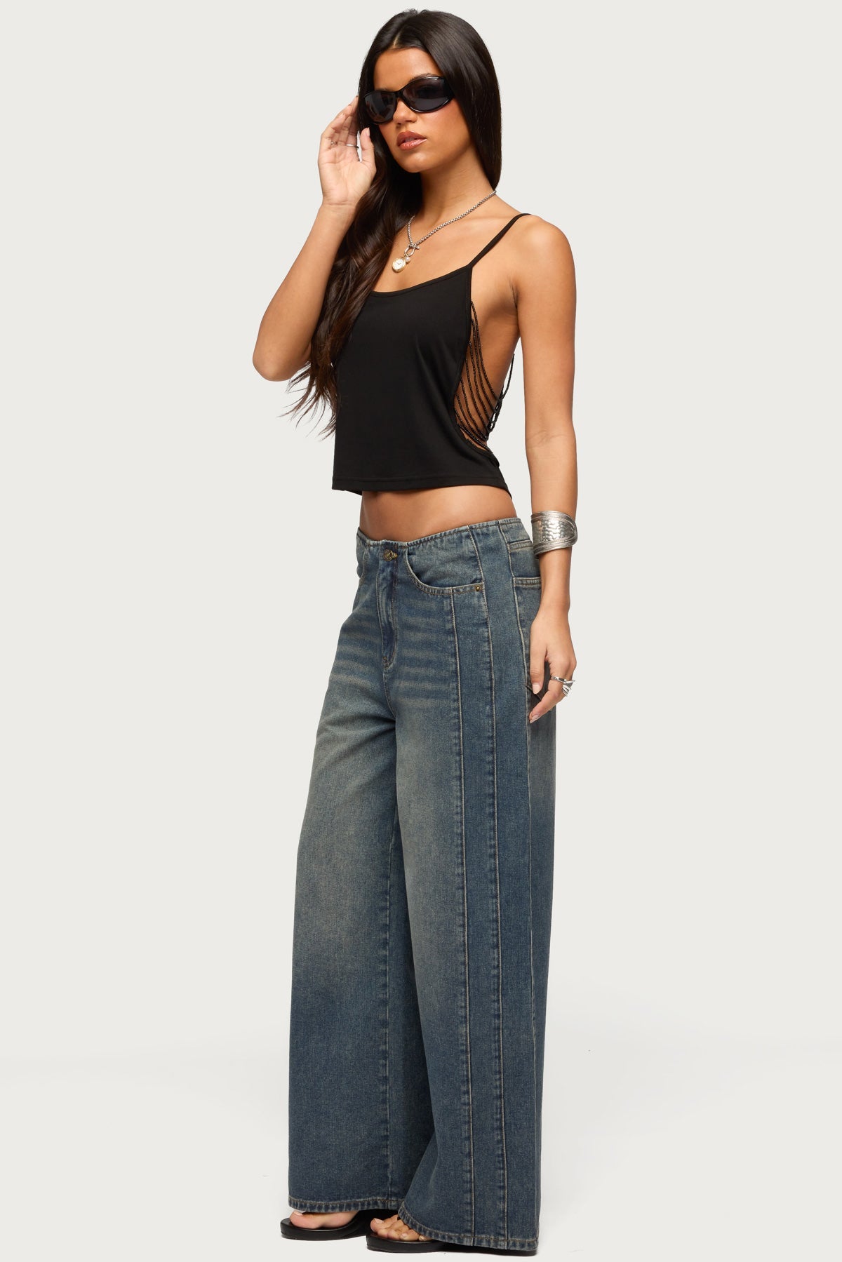 Donia Cutout Beaded String Tank Top