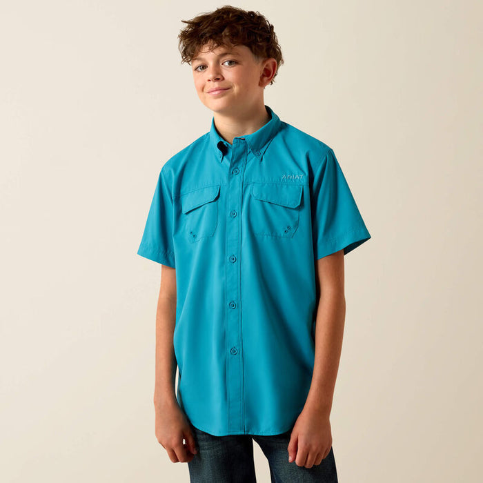 Ariat Boy's VentTEK Outbound Blue Moon Turquoise Classic Fit Button Short Sleeve Shirt 10073499