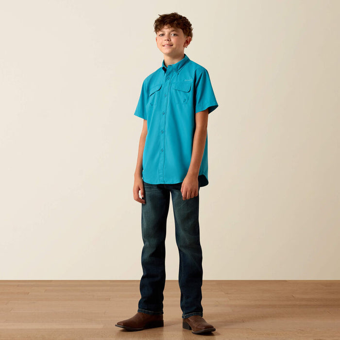 Ariat Boy's VentTEK Outbound Blue Moon Turquoise Classic Fit Button Short Sleeve Shirt 10073499