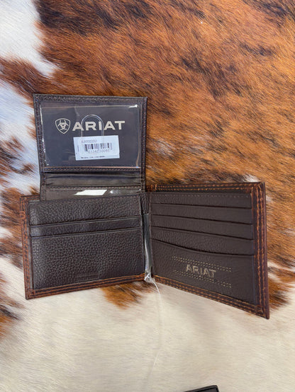 Ariat Brown Bump Shield Stitched Leather Removable Passcase Bi-Fold Wallet A3550202