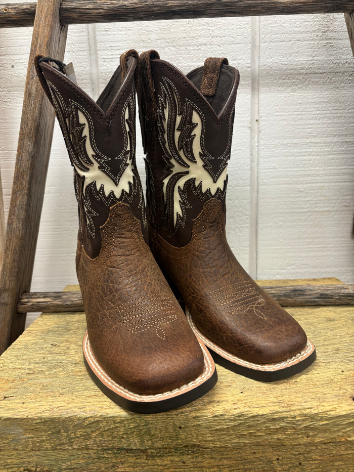 Ariat Children’s/Youth Driftwood Brown & Chocolate Cutout Top Wide Square Toe Cowboy Boots 10080273