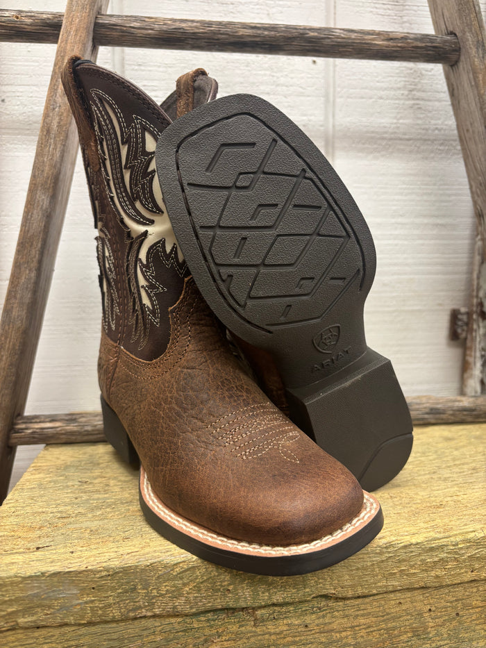 Ariat Children’s/Youth Driftwood Brown & Chocolate Cutout Top Wide Square Toe Cowboy Boots 10080273