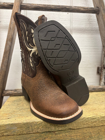 Ariat Children’s/Youth Driftwood Brown & Chocolate Cutout Top Wide Square Toe Cowboy Boots 10080273