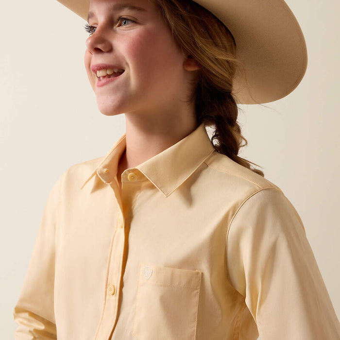 Ariat Girl's Kirby Solid Cornhusk Yellow Button Long Sleeve Western Shirt 10073492
