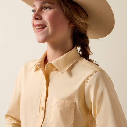 Ariat Girl's Kirby Solid Cornhusk Yellow Button Long Sleeve Western Shirt 10073492