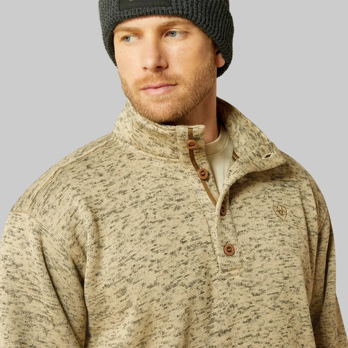 Ariat Men's Caldwell Heather Beige 1/4 Button Pullover Sweater 10062481