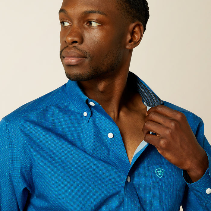 Ariat Men's Colin Blue Geo Print Wrinkle Free Slim Fit Button Long Sleeve Western Shirt 10062234