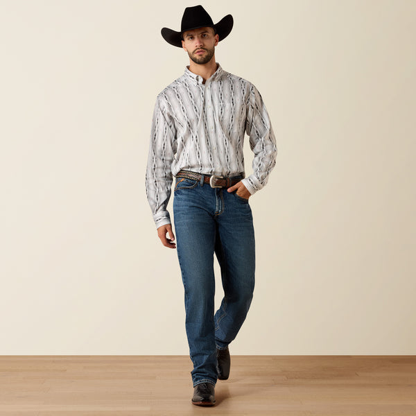 Ariat Men's Everything White & Grey Southwest Stripe Classic Fit Button Long Sleeve Shirt 10073896