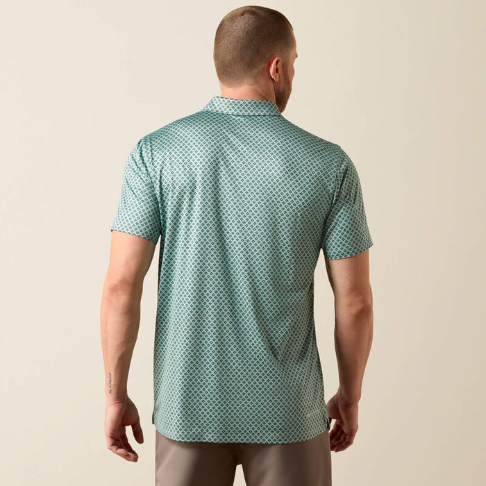 Ariat Men's Light Green Heathered Southwest Diamond Print Fitted Short Sleeve Polo 10073585