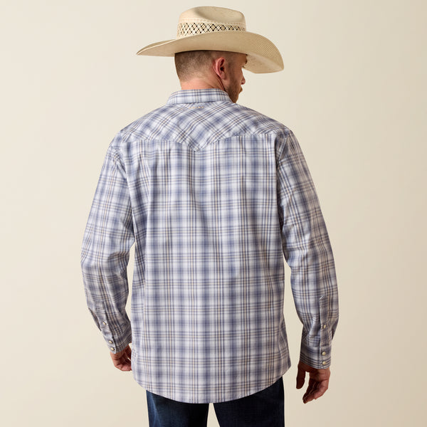Ariat Men's Pro Series Finley Shadow Blue Plaid Classic Fit Pearl Snap Long Sleeve Shirt 10073518