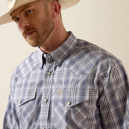 Ariat Men's Pro Series Finley Shadow Blue Plaid Classic Fit Pearl Snap Long Sleeve Shirt 10073518