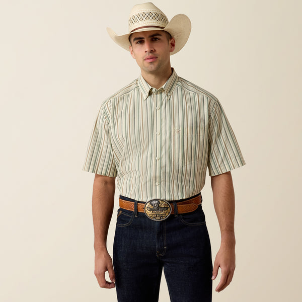 Ariat Men's Pro Series Stevie White Multi Stripe Classic Fit Button Short Sleeve Shirt 10073567
