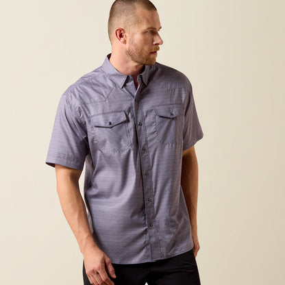 Ariat Men's VentTEK Dark Denim Blue Western Stripe Pearl Snap Short Sleeve Western Shirt 10073423