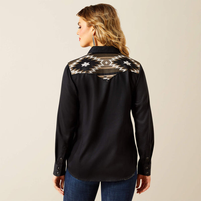 Ariat Women's Black Dawn Aztec Embroidered Pearl Snap Long Sleeve Western Shirt 10062789
