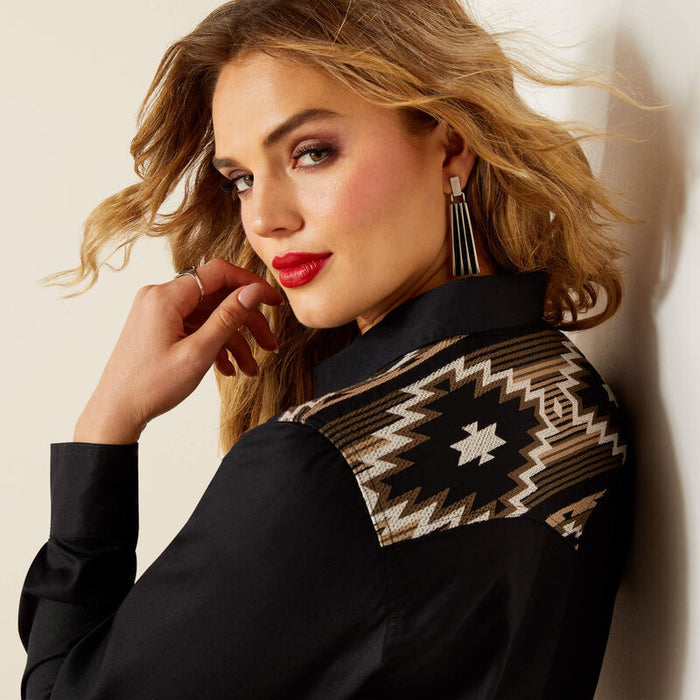 Ariat Women's Black Dawn Aztec Embroidered Pearl Snap Long Sleeve Western Shirt 10062789