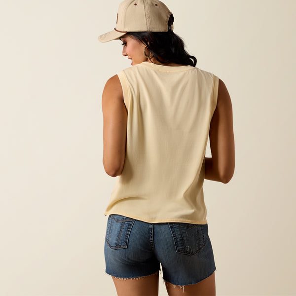 Ariat Women's Cornhusk Yellow Desert Vista Graphic Print Sleeveless Tank Tee 10073545