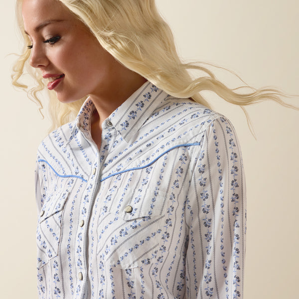 Ariat Women's Grace White Blossom Stripe Pearl Snap Long Sleeve Western Shirt 10073486